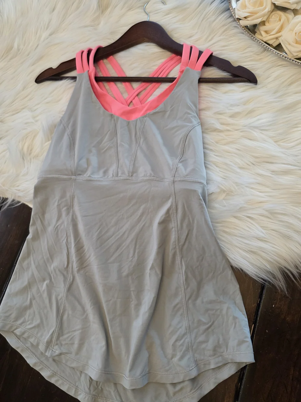 Lululemon Grey Beat The Heat Tank Top With Pink Strappy Built In Sports Bra